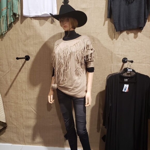 Chic Beige fringed sweater fabric - Picture 1 of 1